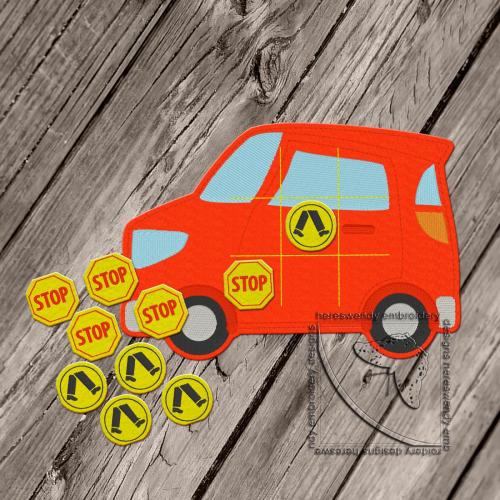 CG001-car tic-tac-toe game ITH embroidery design