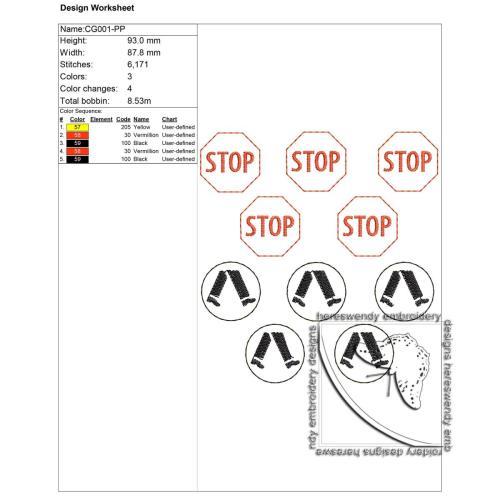 CG001-car tic-tac-toe game ITH embroidery design colour guide