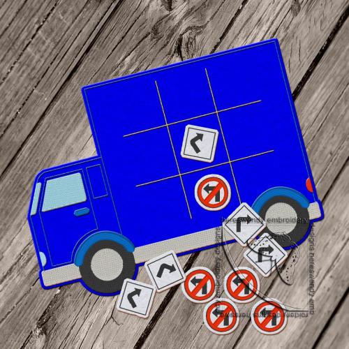 Truck felt Tic-Tac-Toe Game ITH machine embroidery design in 7 formats, noughts and crosses CG005