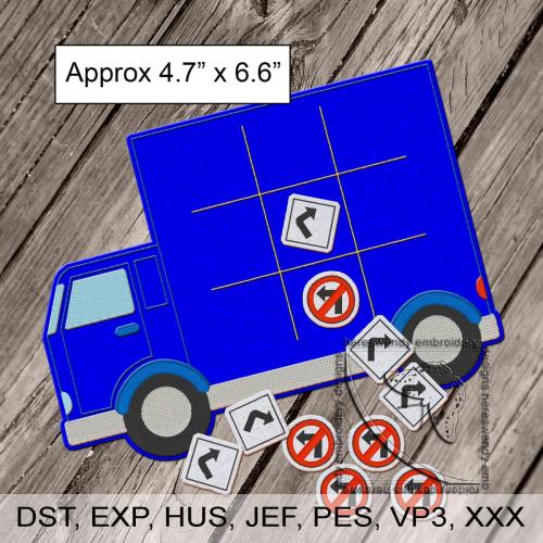 Truck felt Tic-Tac-Toe Game ITH machine embroidery design in 7 formats, noughts and crosses CG005